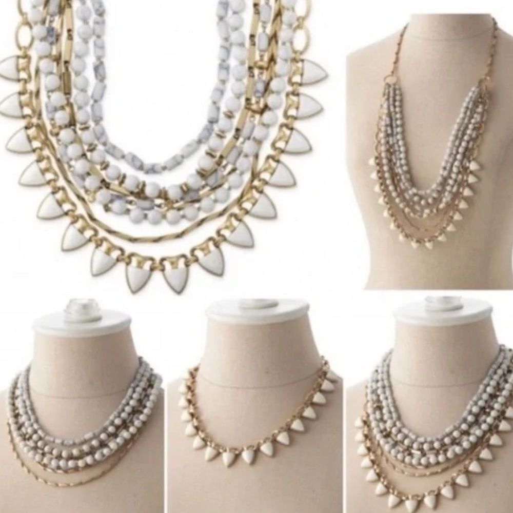 Stella & Dot Sutton Multi Strand White Layering Stone Necklace - Picture 2 of 8